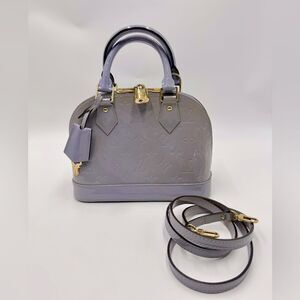 Auth Louis Vuitton Small Purple Lilas Vernis Monogram Alma BB Crossbody Bag